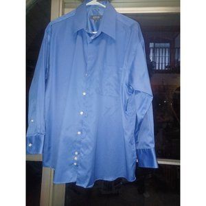 Kenneth Cole Reaction Mens Button-Up Long Sleeve Shirt XL 17 32-33 Bright Blue